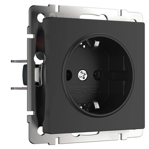 Изображение Розетка с заземлением и шторками (черный матовый) W1171108