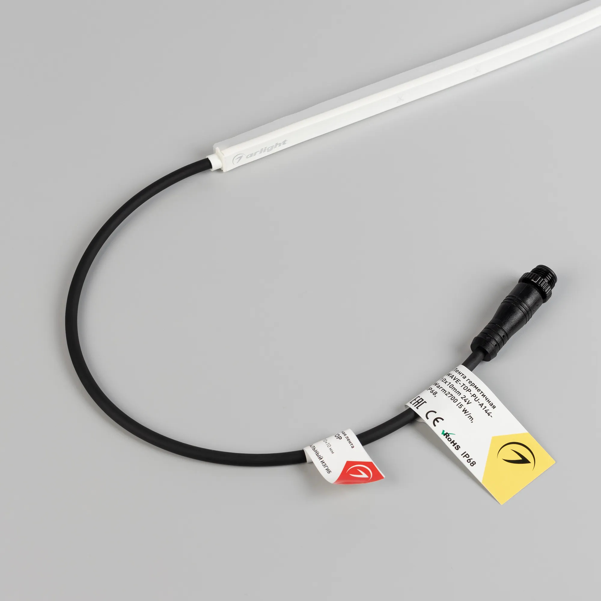 Лента герметичная WAVE-TOP-PU-A144-10x10mm 24V White5700 (5 W/m, IP68, 3m, wire x1) (Arlight, Вывод боковой, 3 года)