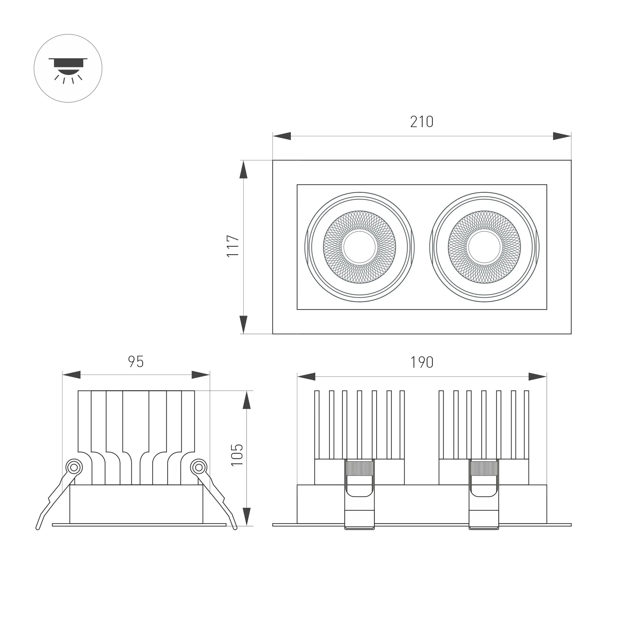 Светильник MS-VORTEX-BUILT-S210x117-2x20W Warm3000 (BK-BK, 40 deg, 230V) (Arlight, IP20 Металл, 5 лет) - Изображение