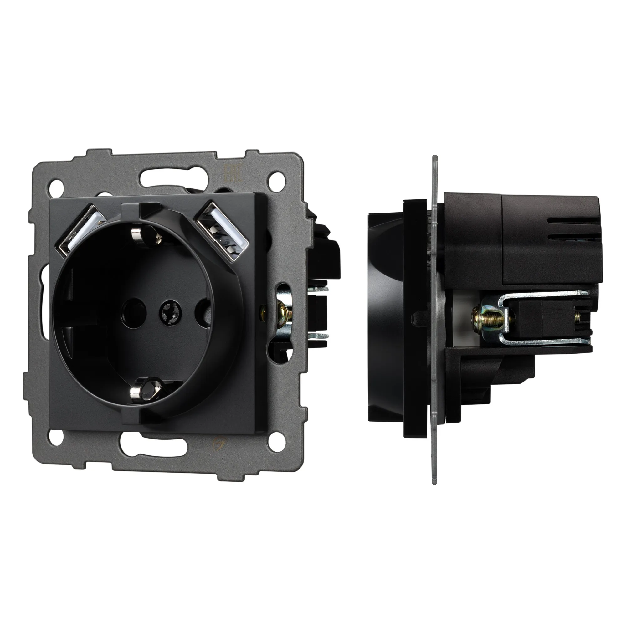 Механизм розетки с USB зарядкой SCT-MUAA-PL-BK-V (250V, 16A) (Arlight, -)